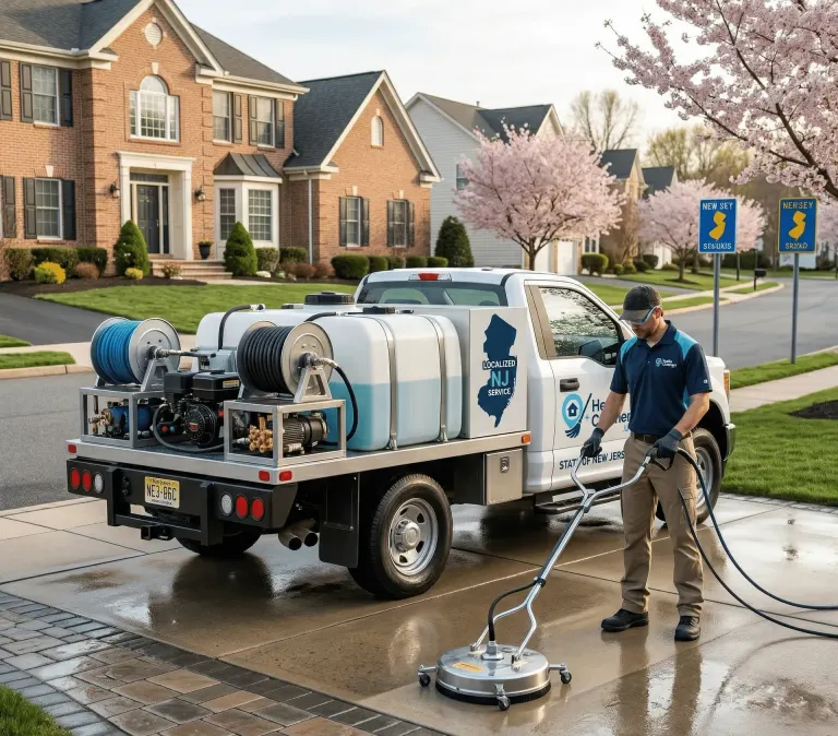 Pressure washing a driveway